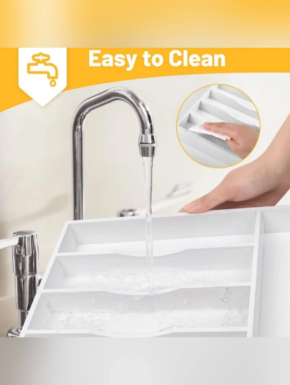 Bamboo Drawer Organizer 7-Slot Silverware Tray - White